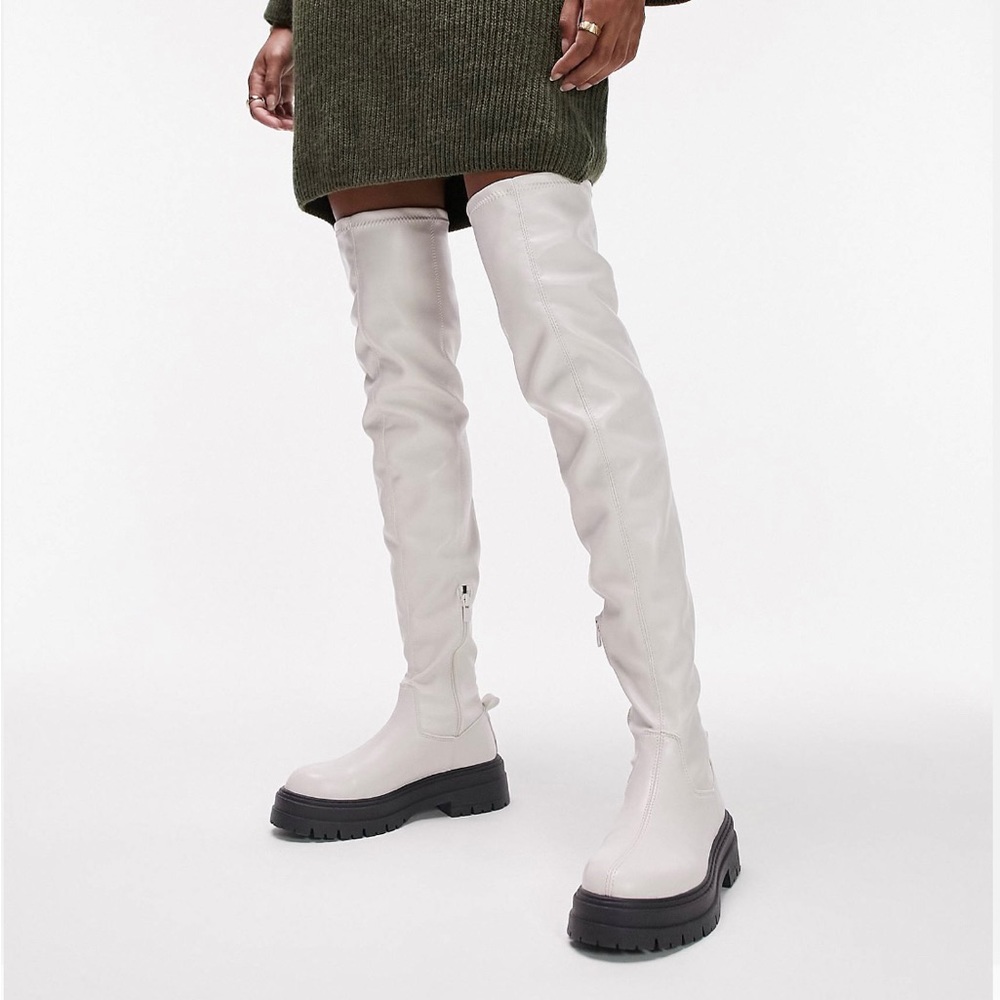 Chunky over the knee boots in off white